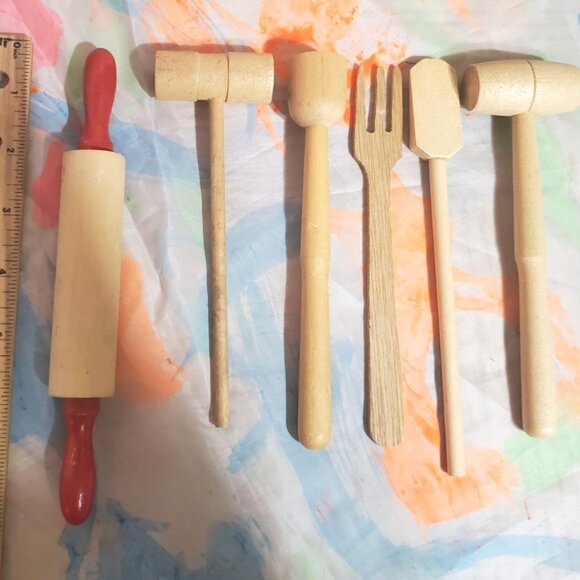 Vintage Granny's Wooden 6 Piece Children's Kitchen Utensil Set ~ Kids Play Cook - Picture 4 of 5